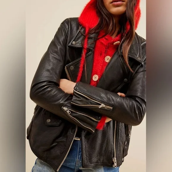 NWOT FREE PEOPLE JEALOUSY LEATHER MOTO JACKET Sz Large - Picture 6 of 16